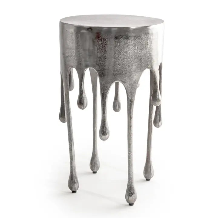 Raw Nickel "Dali" Drip Round Aluminium Side Table - 63cm