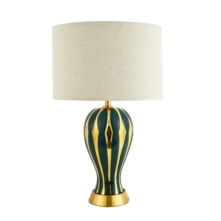 Traditional Glossy Navy Forest Green and Polished Gold Ceramic Table Lamp Base - 34cm