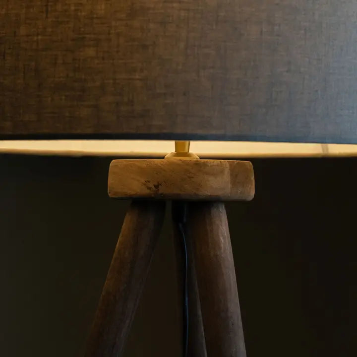 Pill Table Lamp, Hand-Carved Mango Wooden Tri-Pod Base - 73cm