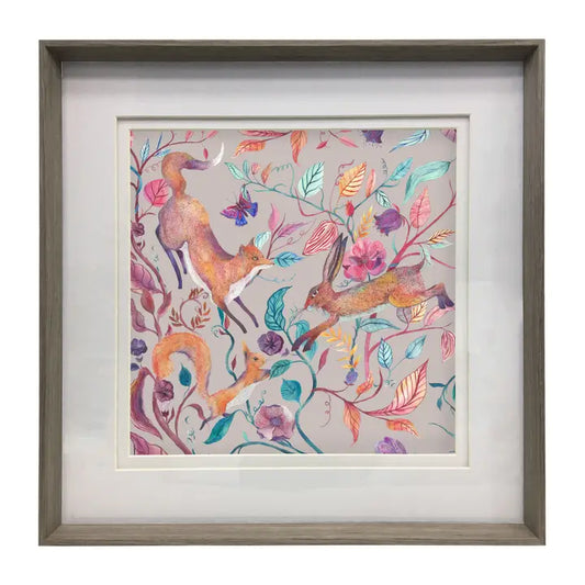 Leaping Into the Fauna Framed Print Nut - 81x81cm