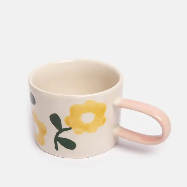 Yellow Flower Print Ceramic Mug by Caroline Gardner - Set of 4 - 14.5cm