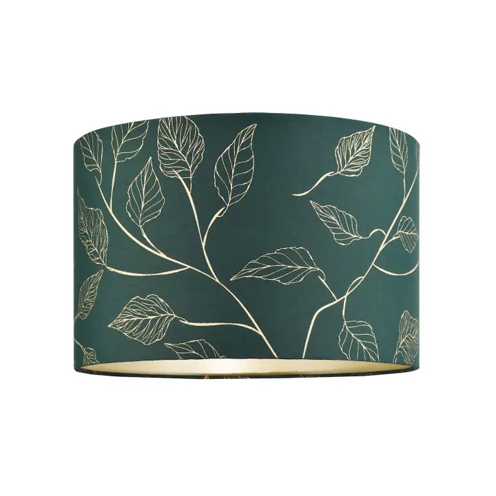 Modern Forest Green Cotton Fabric Drum Lamp Shade with Gold - 12"