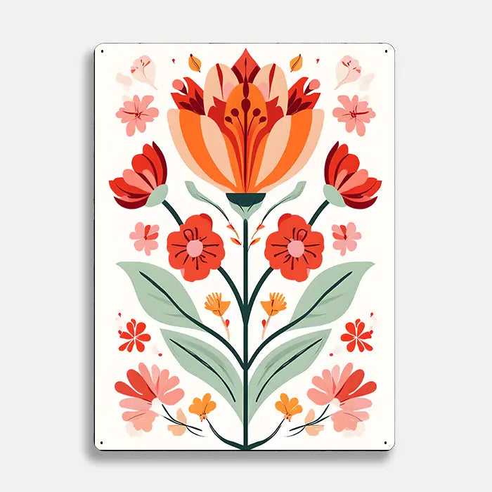 Flowers Floral Scandinavian Folk Metal Sign Plaque