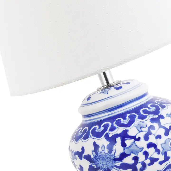 Hand Painted Oriental Floral Themed Ceramic Table Lamp Base in Blue and White - 20cm