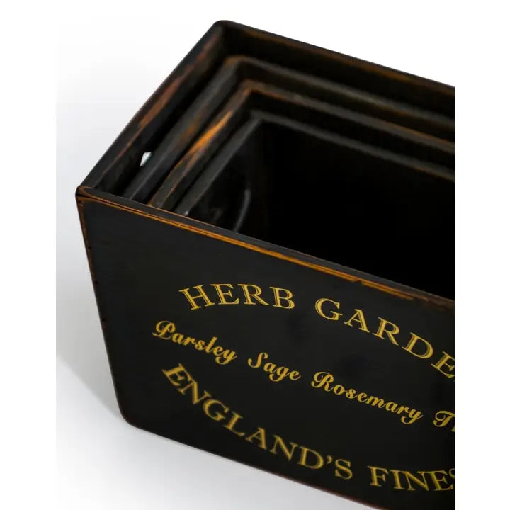 Set of 4 Antique Wooden Herb Garden Planters