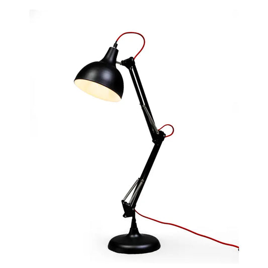 Matt Black Traditional Desk Lamp (Red Fabric Flex) - 75cm