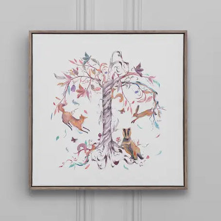 Leaping Into the Fauna Framed Canvas Stone - 49x49cm