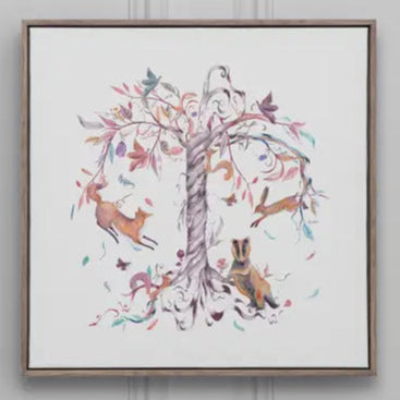 Leaping Into the Fauna Framed Canvas Stone - 70x70cm