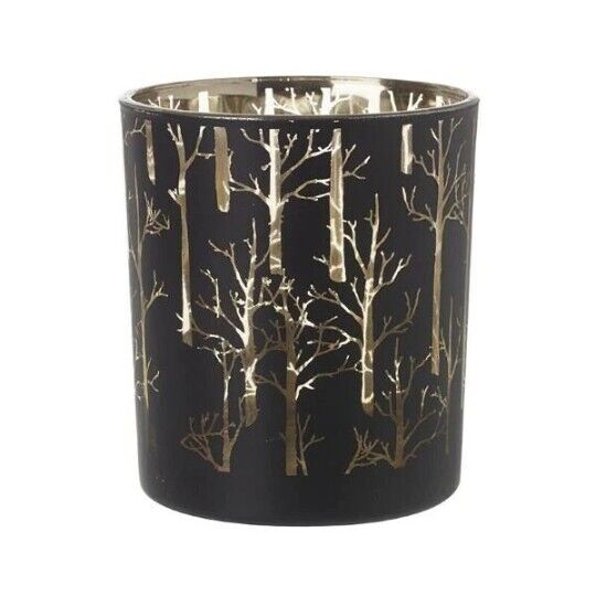 Woodland Scene Glass Tealight Candle Holder - Black/Silver