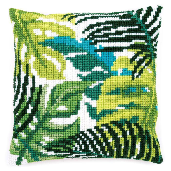 Botanical Leaves Printed Cross Stitch Tapestry Kit, Cushion Front Tapestry Kit