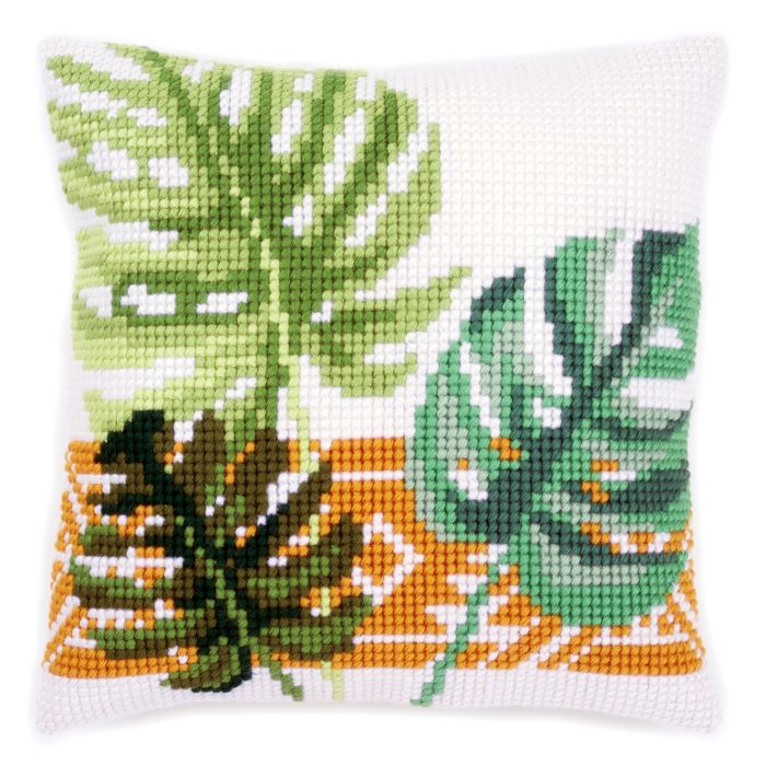 Botanical Leaves Printed Cross Stitch Tapestry Kit, Cushion Front Tapestry Kit
