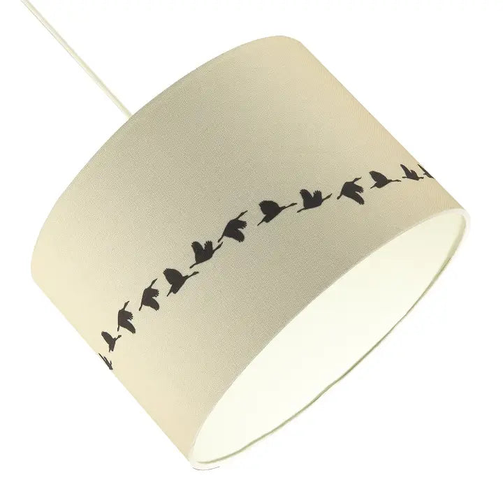Flying Swans Lamp Shade in Light Cream Linen Fabric with Cotton Inner - 12"