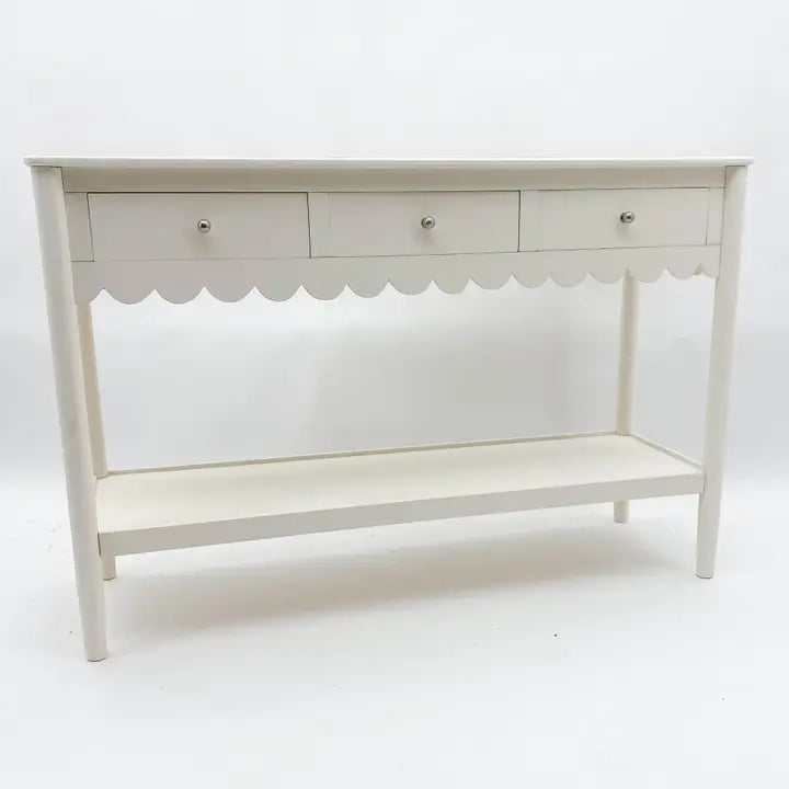3 Drawer White Frill Console Table - 120cm