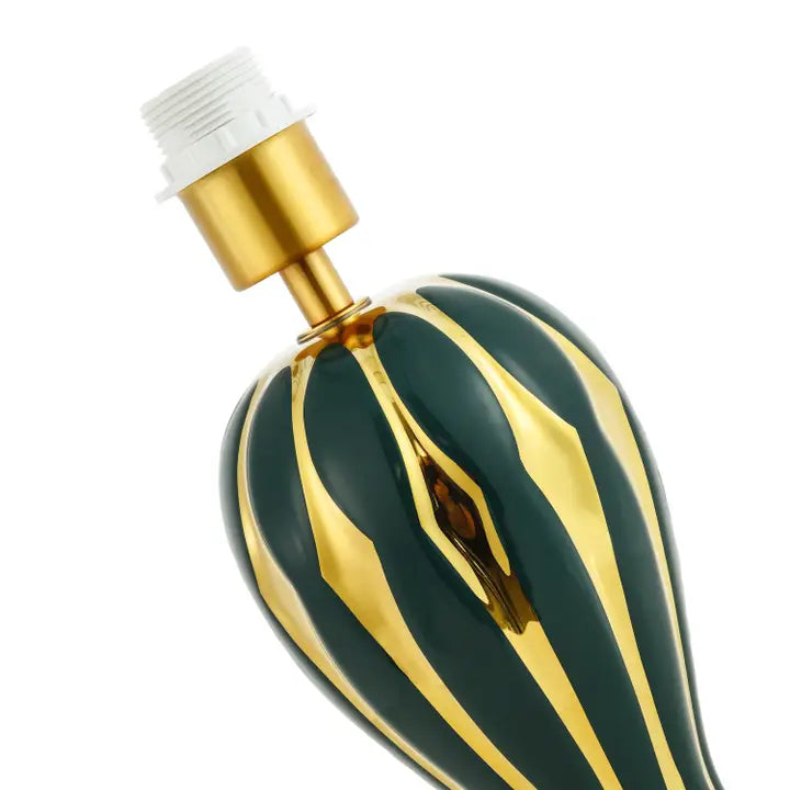 Traditional Glossy Navy Forest Green and Polished Gold Ceramic Table Lamp Base - 34cm