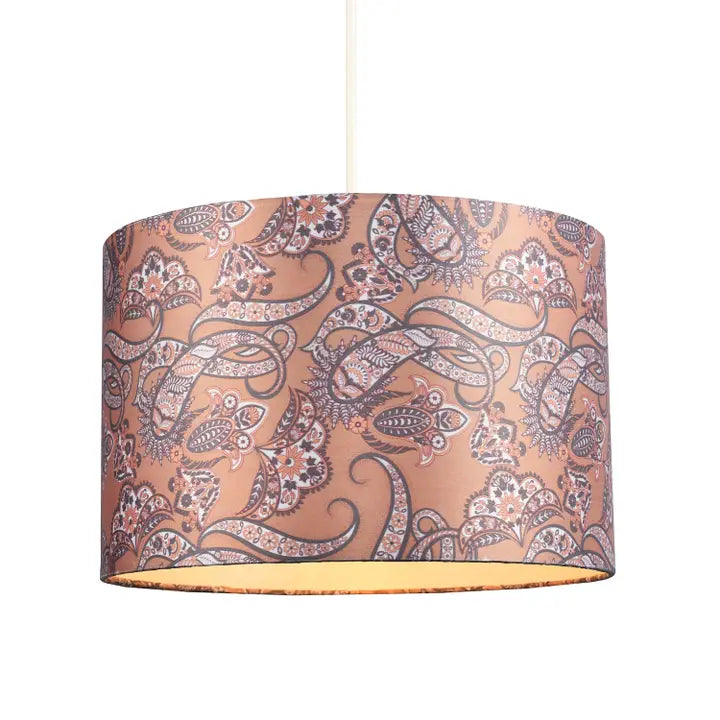 Oriental Ethnic Print Satin Fabric Lamp Shade - 12"