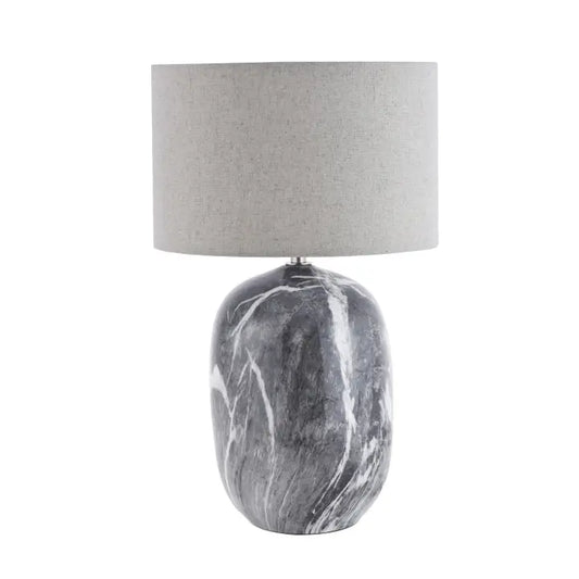 Marble Effect Ceramic Table Lamp Base with Gloss Glazing and Satin Nickel Trim - 38cm