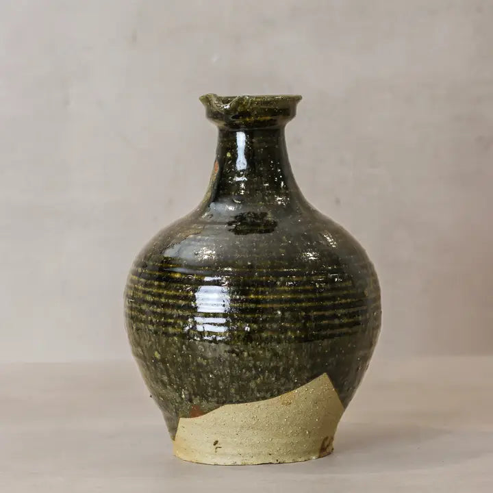 Glazed Bottle Vase Dark Olive Green - 30cm