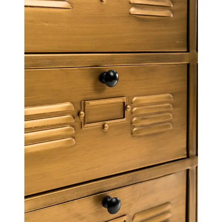Brushed Antique Gold Metal Multi Drawer Side Cabinet - 77.5cm