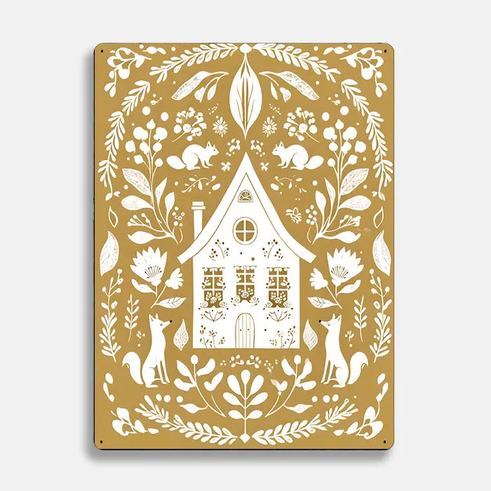 House Home Fox Scandinavian Folk Metal Sign Plaque