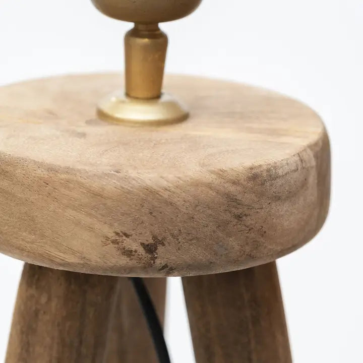 Pill Table Lamp, Hand-Carved Mango Wooden Tri-Pod Base - 73cm