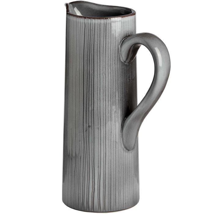 Glazed Ceramic Vase, Ribbed Grey Jug Embossed Vase - 32cm