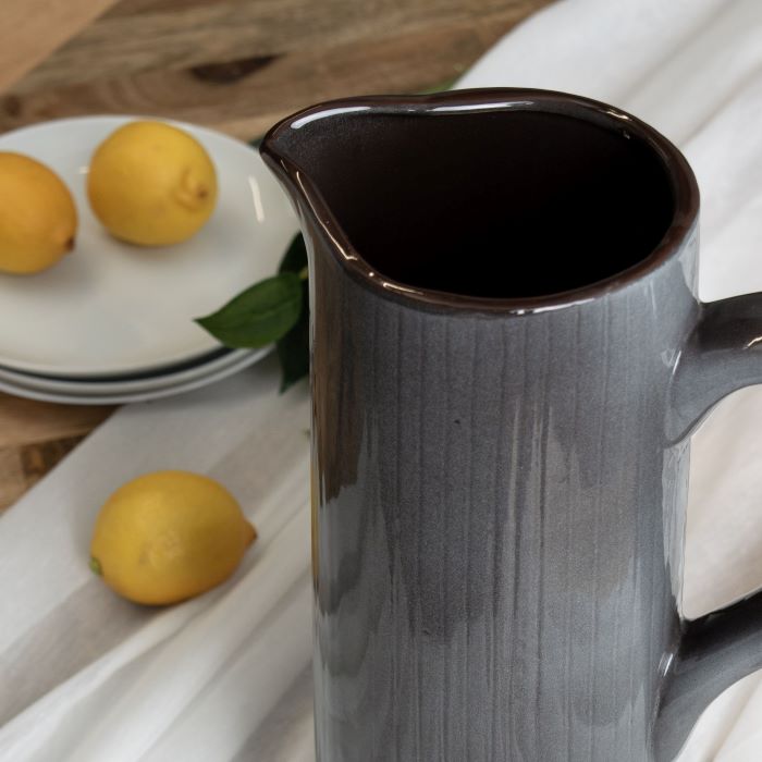 Glazed Ceramic Vase, Ribbed Grey Jug Embossed Vase - 32cm