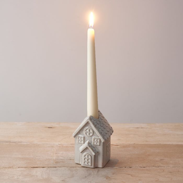 Ceramic Grey House Candle Holder Ornament 10.5cm