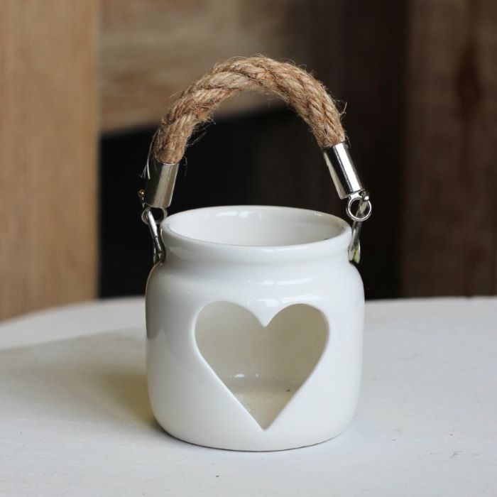 Ceramic White Heart Tealight Holder 7cm