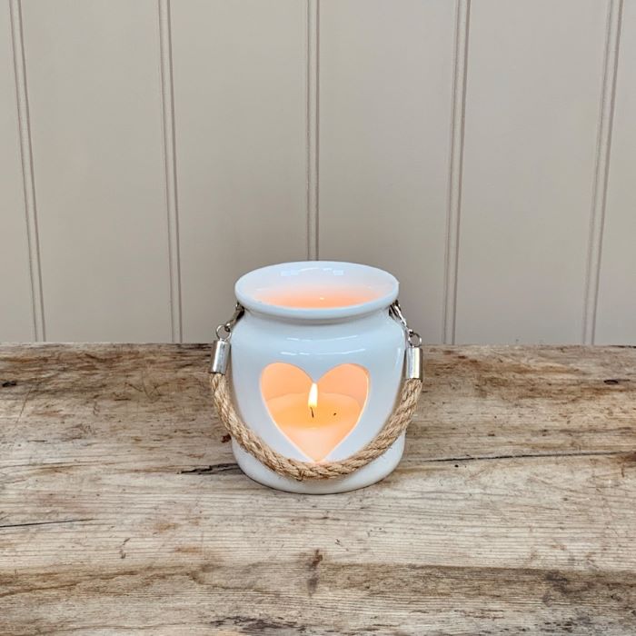 Ceramic White Heart Tealight Holder 7cm