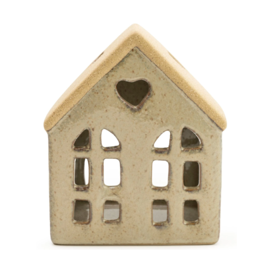 Natural Ceramic Heart House Tealight Candle Holder 11.5cm