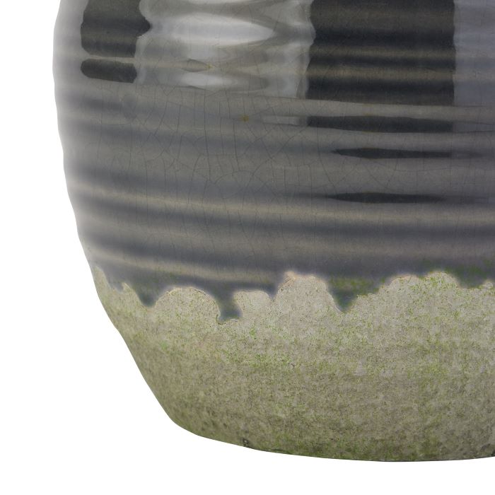 Glazed Ceramic Stoneware Vase, Navy Squat Vase - 17cm