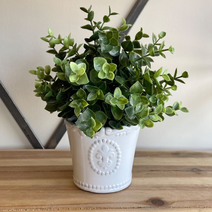 White Ceramic Fleur De Lis Planter 9cm
