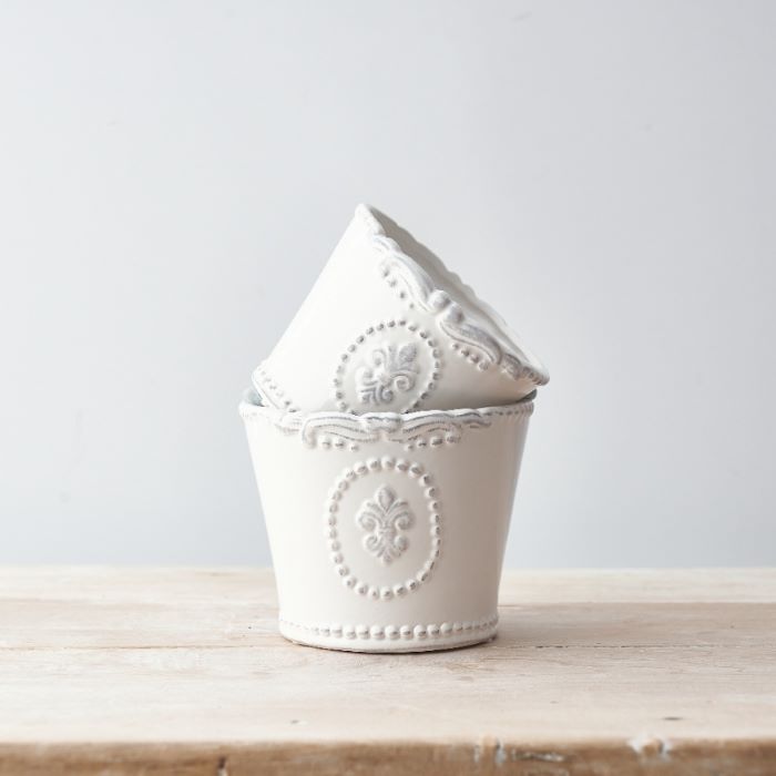 White Ceramic Fleur De Lis Planter 9cm
