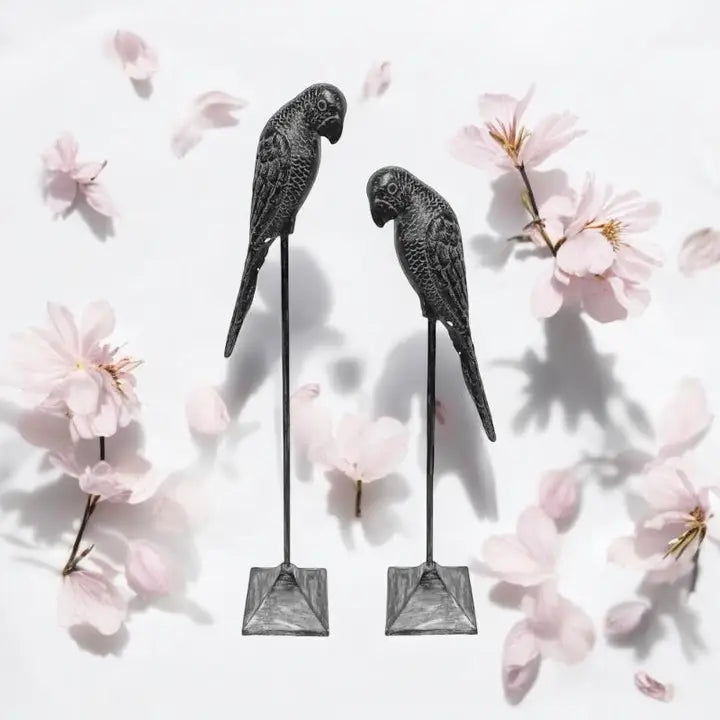 Set of 2 Brown Cast Iron Parrots - 73cm & 86cm