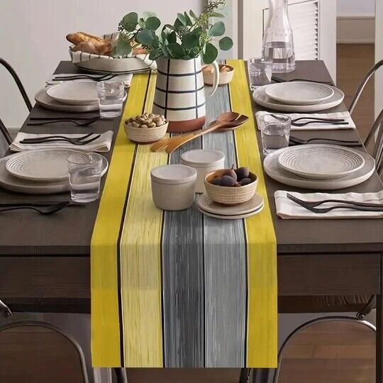 LINEN Country Stripe Yellow Table Runner
