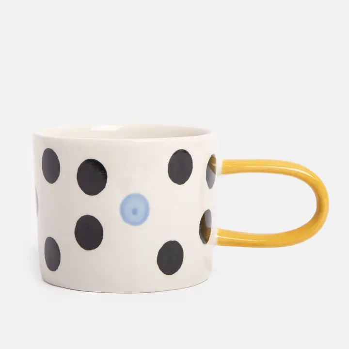 Blue Accent Mono Dotty Ceramic Mug by Caroline Gardner - Set of 4 - 14.5cm