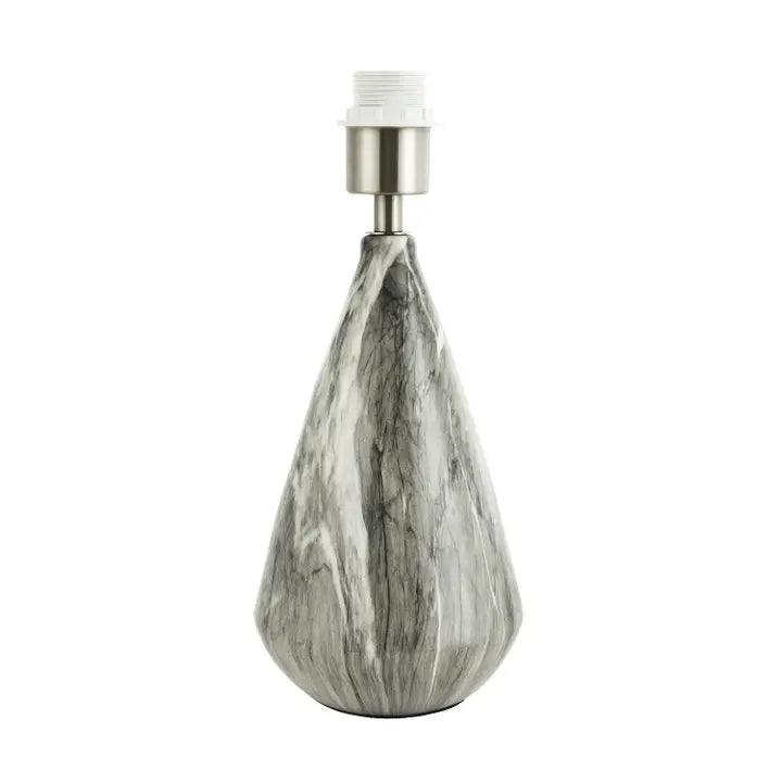 Marble Effect Ceramic Table Lamp Base with Grey Gloss Glazing and Chrome Trim - 37cm