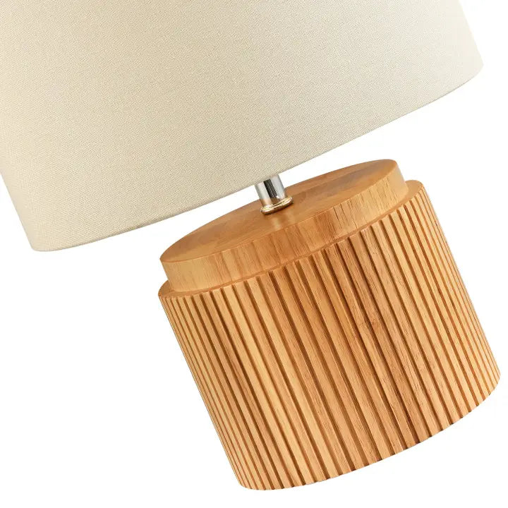 Classic and Stylish Real Wooden Table Lamp with Natural Cream Linen Shade - 39cm