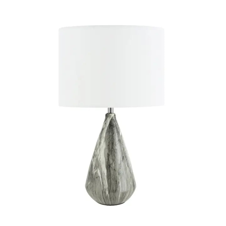 Marble Effect Ceramic Table Lamp Base with Grey Gloss Glazing and Chrome Trim - 37cm