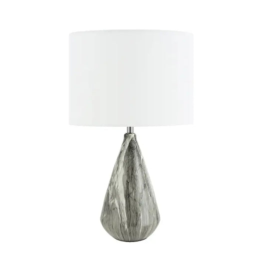 Marble Effect Ceramic Table Lamp Base with Grey Gloss Glazing and Chrome Trim - 37cm
