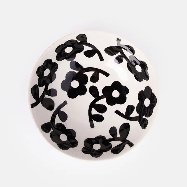 Monochrome Flower Shallow Bowl by Caroline Gardner - Set of 4