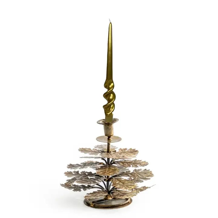 Antique Gold Oak Leaf Candle Holder