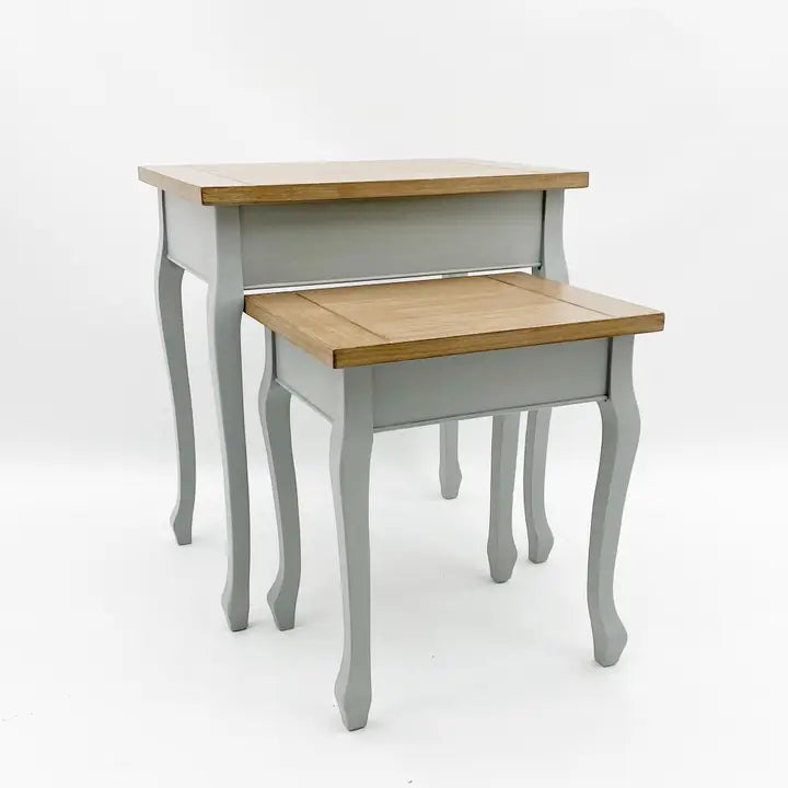 Wooden Set of 2 - Nest of Tables - 65cm & 50cm - Teal