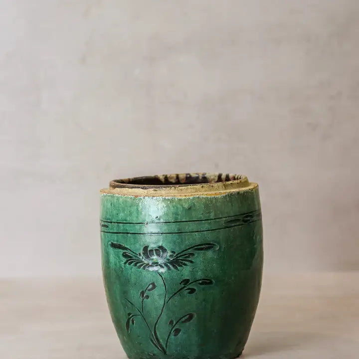 Vintage Emerald Green Pot - 21cm