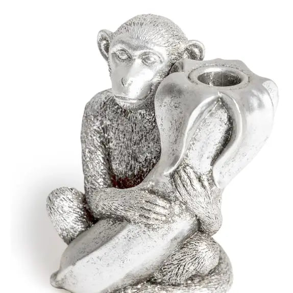 Antique Silver Monkey with Banana Candle Holder