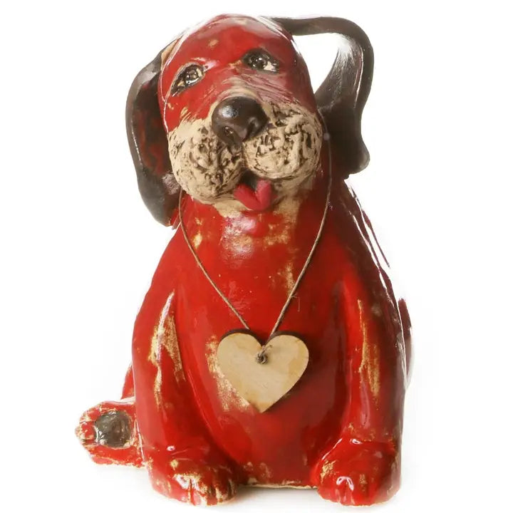 Puppy Dog Ceramic Figurine in Red - 16cm