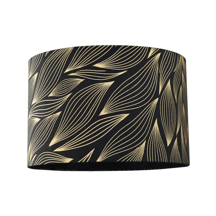 Designer Black Lamp Shade with Gold Foil Leaves with Inner - 12"