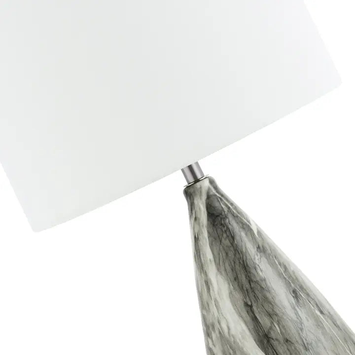 Marble Effect Ceramic Table Lamp Base with Grey Gloss Glazing and Chrome Trim - 37cm
