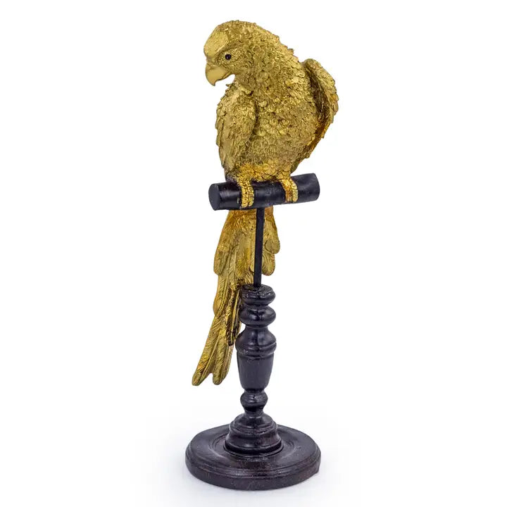 Gold Parrot On Perch Figure - 36cm