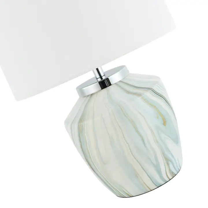 Marble Effect Ceramic Table Lamp Base with White Duck Egg and Gold Swirl - 30cm